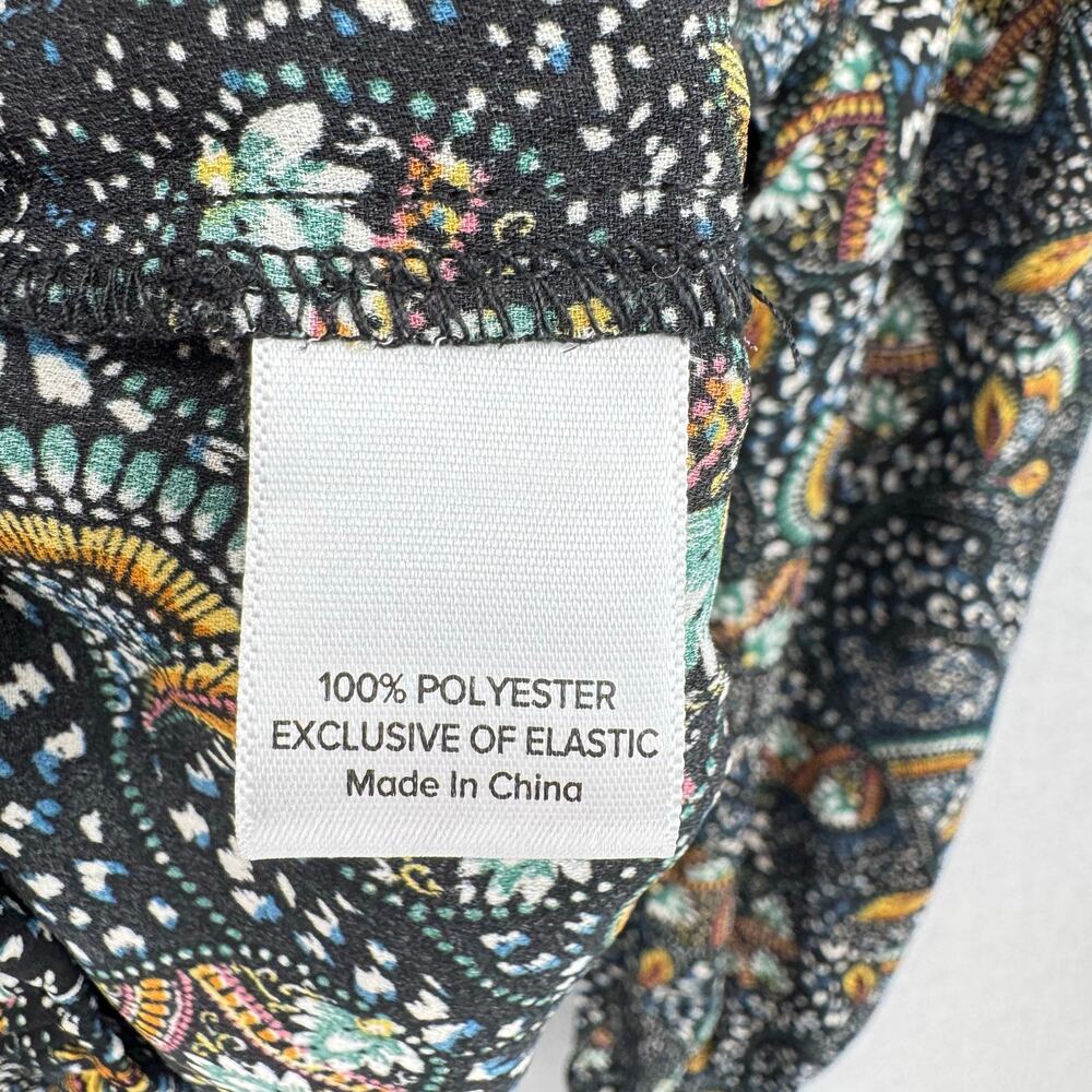 Evereve Charlie Neck Tie Teal Multicolor Printed Long Sleeve Chiffon Blouse - Picture 11 of 12